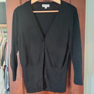 3/4  Sleeve Black Knit Cotton Cardigan